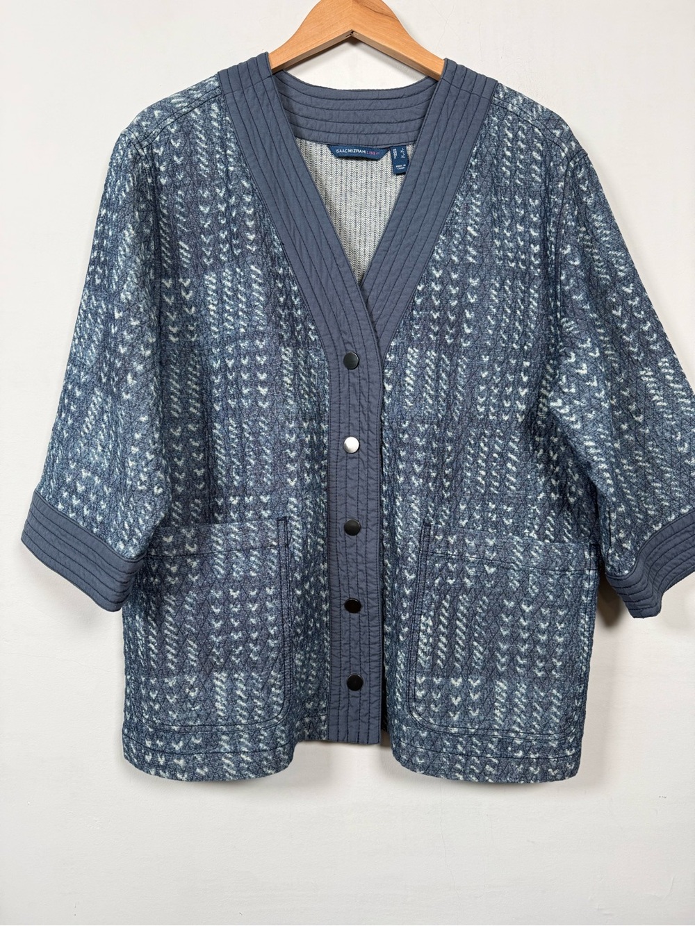 Isaac Mizrahi Live! True Denim Quilted Shawl Jacket, Size L, Excellent Condition